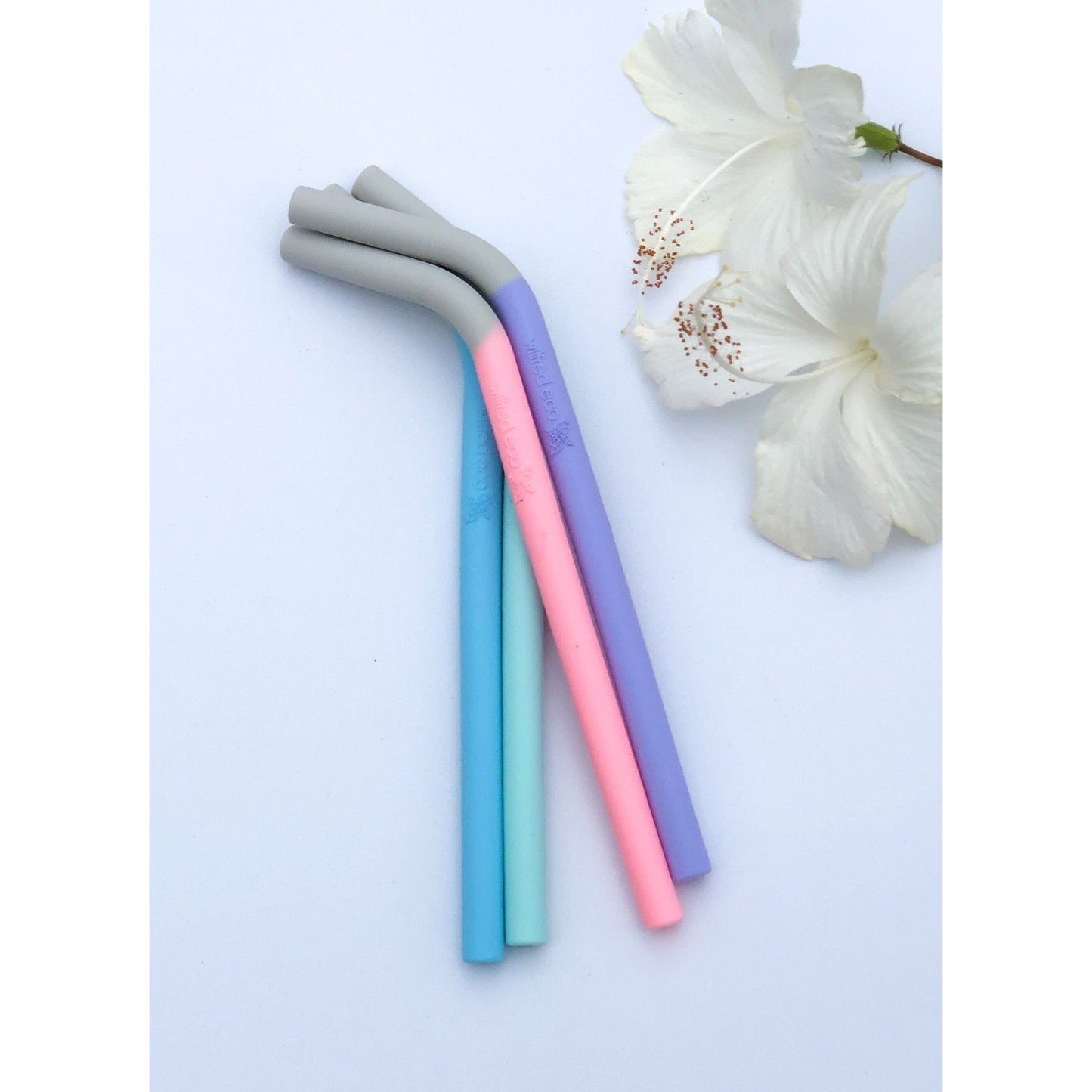 Silicone Smoothie Straws - 4 Pack Reusable - RAINBOW PASTELS - BR4 - Wilfred Eco