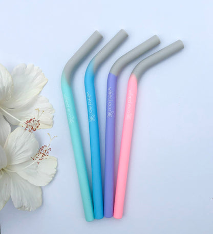 Silicone Smoothie Straws - 4 Pack Reusable - RAINBOW PASTELS - BR4 - Wilfred Eco